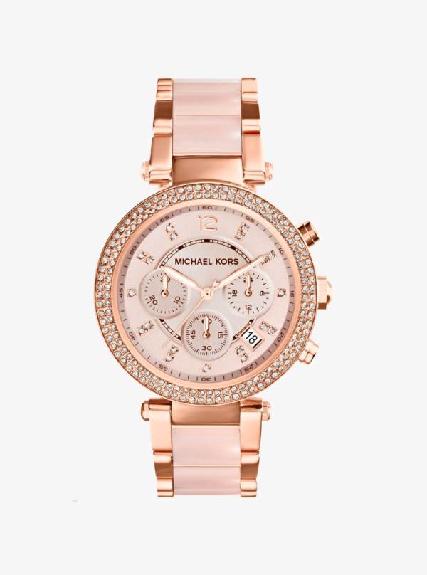 Damske Rose Gold-tone Hodinky Michael Kors Parker Blush Acetate Ruzove Zlate - Hodinky Michael Kors Akcia | PKYAZ-7103